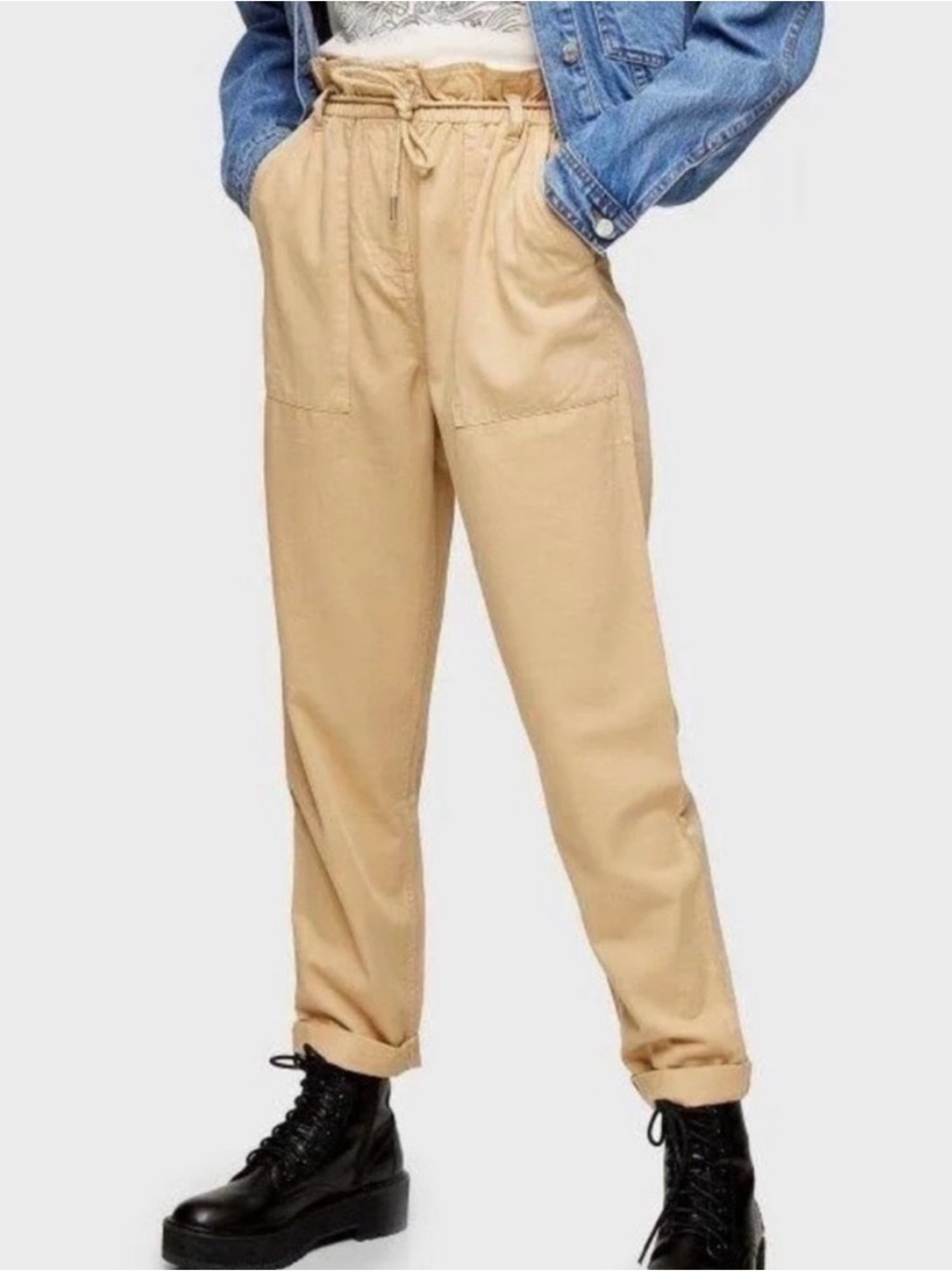 Topshop Paperbag Waist Utility Trousers- Size 8